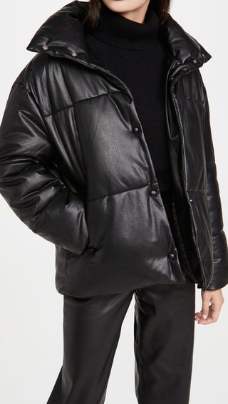 Avec Les Filles + Faux Leather Puffer Jacket