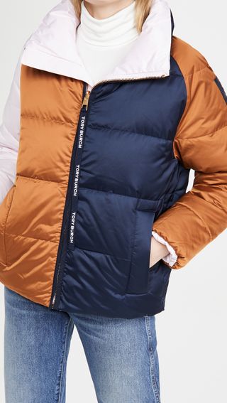 Tory Burch + Reversible Colorblock Puffer Jacket