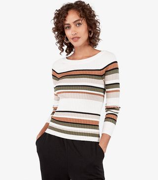 Express + Stripe Ribbed Fitted Sweater