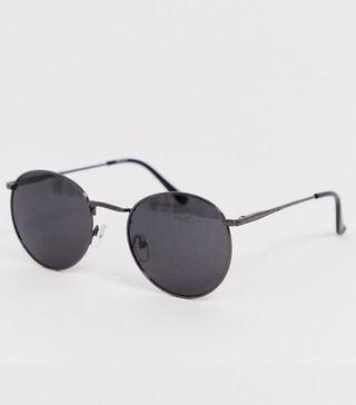 ASOS Design + Metal Round Sunglasses in Gunmetal