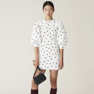 Ganni + Printed Cotton Polka-Dot Dress