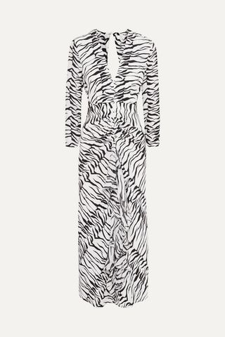 Rixo + Rose Open-Back Ruffled Animal-Print Silk Maxi Dress