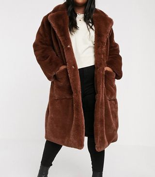 Neon Rose + Plus Oversized Faux Fur Coat with Belt