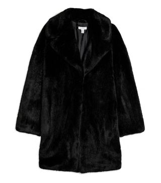Topshop + Luxe Faux Fur Coat in Black