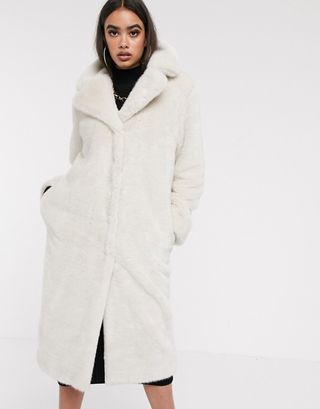 ASOS + Luxe Faux Fur Longline Maxi Coat in Mink