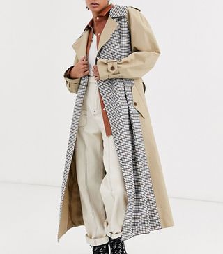 ASOS Design + Trench Coat With Check Splicing