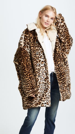 R13 + Leopard Hunting Faux Fur Coat