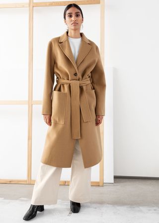 & Other Stories + Wool Blend Belted Long Coat