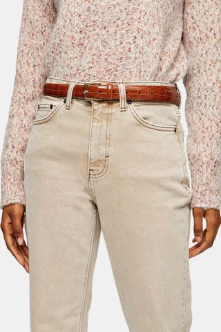 Topshop + Brown Patent Crocodile Medium Belt