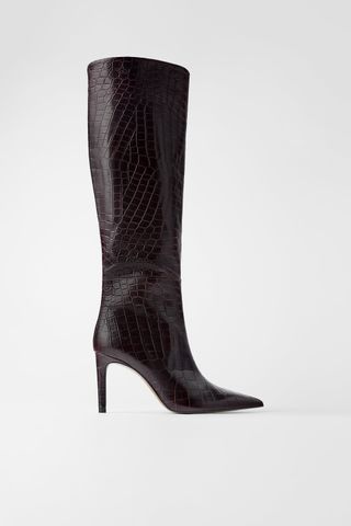 Zara + Animal Print Heeled Leather Boots