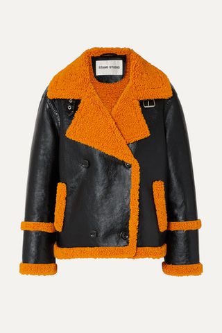 Stand Studio + Lilli Faux Shearling-Trimmed Leather Jacket