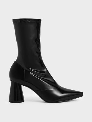 Charles & Keith + Patent Cylindrical Heel Calf Boots