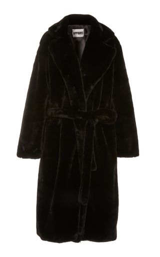Apparis + Mona Belted Faux Fur Coat