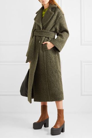 Ganni + Oversized Double-Breasted Wool-Blend Bouclé Coat