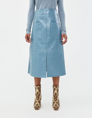 Mijeong Park + Patent Faux Leather Skirt in Dusty Blue