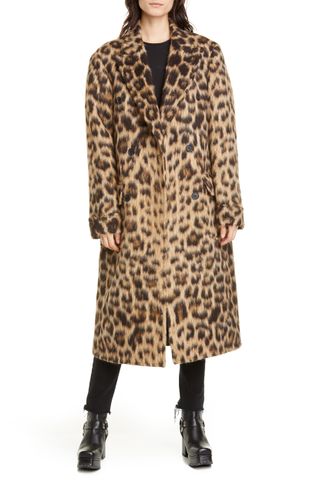 R13 + Leopard Print Wool & Alpaca Double Breasted Coat