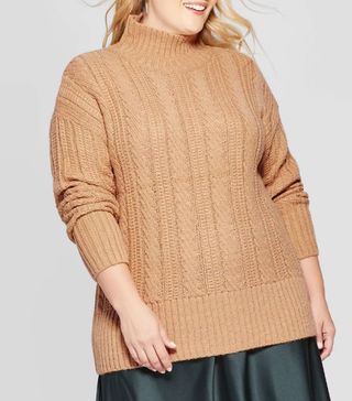 Ava & Viv + Long Sleeve Cable Turtleneck Sweater
