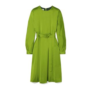 Dries Van Noten + Dicina Belted Satin Midi Dress