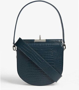 Gu_De + Demi Lune Croc-Embossed Leather Shoulder Bag