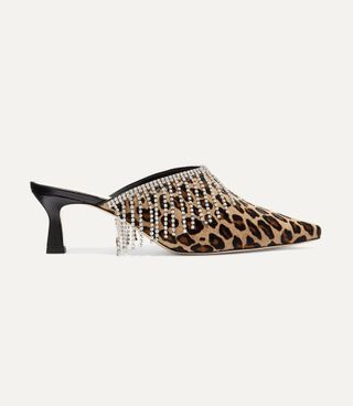 Wandler + Bente Crystal-Embellished Leopard-Print Calf Hair Mules