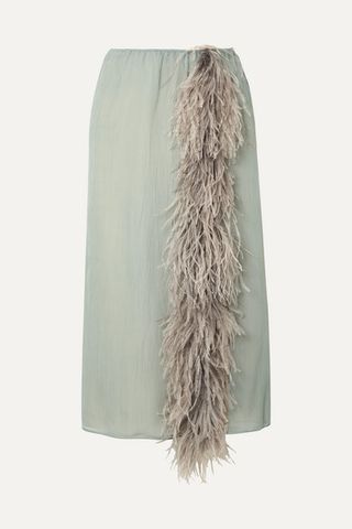 Prada + Feather-Trimmed Skirt
