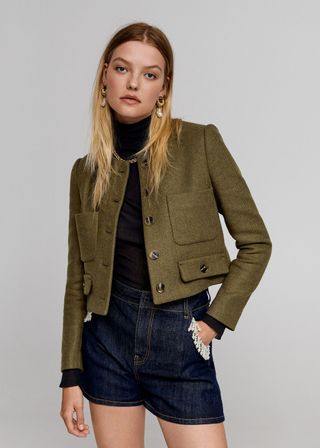 Leandra x Mango + Plastron Pockets Wool Jacket