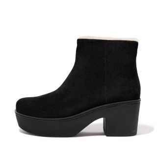 FitFlop + Pilar Suede & Shearling Platform Ankle Boots