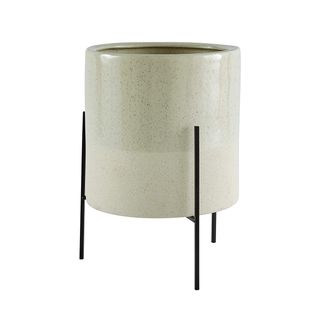 Rivet + Mid-Century Ceramic Planter with Iron Stand