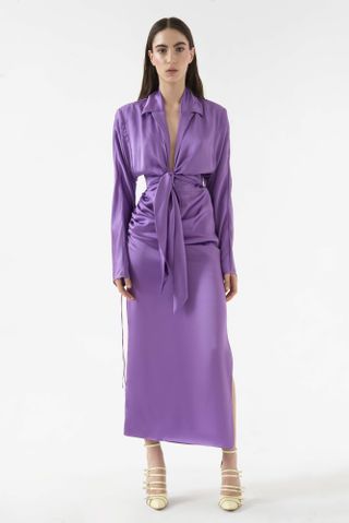 Materiel + Front Tie Two-Piece Silk Dress