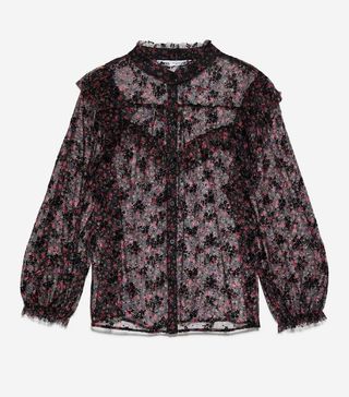 Zara + Ruffled Floral Print Blouse