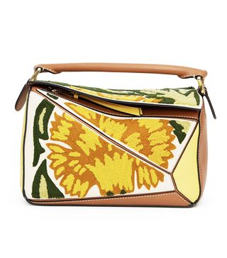 Loewe + Puzzle Small Floral-Embroidered Leather Bag