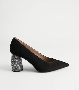 & Other Stories + Embellished Heel Pointed Suede Pumps