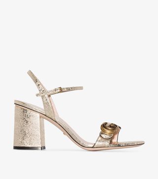 Gucci + Gold Marmont 75 Leather Sandals