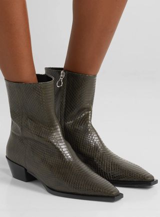 Aeydē + Ruby Snake-Effect Leather Ankle Boots