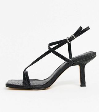 Raid + Wide Fit Aadhya Strappy Heeled Sandals in Black Croc