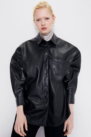 Zara + Faux Leather Shirt