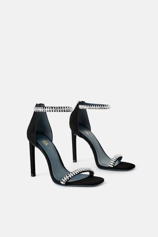 Zara + Heeled Sandals With Sparkly Beading