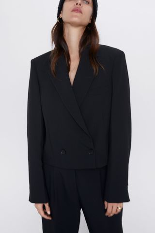 Zara + Buttoned Cropped Blazer