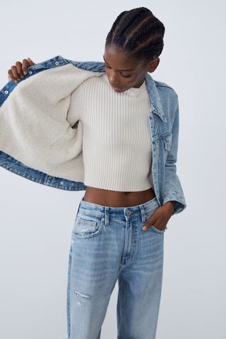 Zara + Fleece Lined Denim Jacket