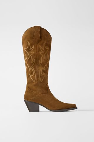 Zara + Split Leather Heeled Cowboy Boots