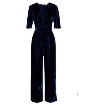 Iris & Ink + Zara Gathered Velvet Wide-Leg Jumpsuit