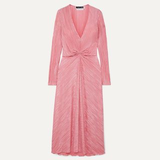 Rotate Birger Christensen + Gathered Plissé Satin Midi Dress