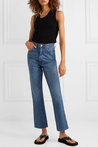 Agolde + Pinch Waist Cropped Oraganic High-Rise Flared Jeans