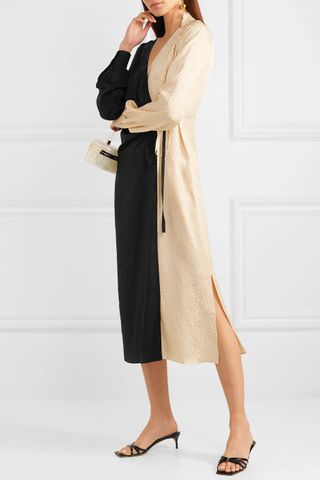 Art Dealer + Ruched Two-Tone Silk-Jacquard Wrap Dress