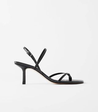Zara + Mid-Heel Strappy Leather Sandals
