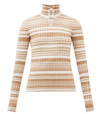 JW Anderson + Zipped Roll-Neck Striped Wool Sweater