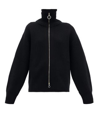 Paco Rabanne + Two-Way Zip Ribbed Wool Sweater