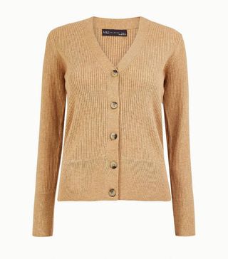 Marks and Spencer + V Neck Ribbed Button Cardigan