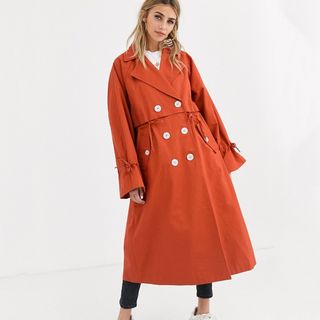 ASOS + Luxe Contrast Button Trench Coat
