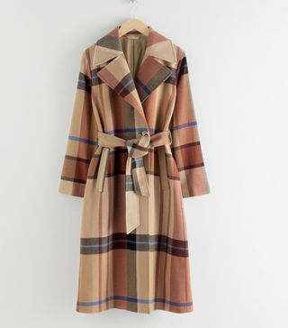 & Other Stories + Plaid Wool Blend Belted Long Coat